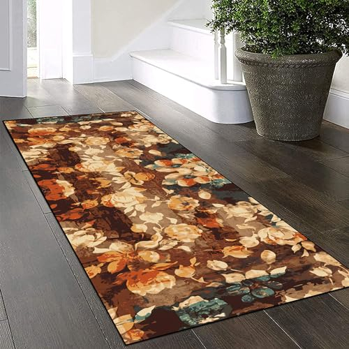 Yinghesheng Teppich Läufer Flur Lang küchenteppich waschbar rutschfest braunes Blumenmuster Teppich 120x180cm Polyester Dauerhaft für Wohnzimmer Schlafzimmer Büro Esszimmer Teppichläufer Meterware