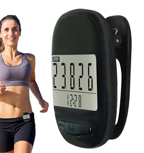 Podomètre à clip | Affichage LCD Mile Trackers avec fonction horloge, podomètre simple | Compteur de pas pour personnes âgées, podomètre portable pour la marche et les kilomètres, enregistreur de