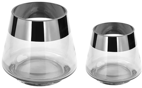 FINK Värmeljushållare set Jona 2 delar – ljusglas vindlampor glas set – ljusglas färger: klar/silver – höjd 9/13 cm