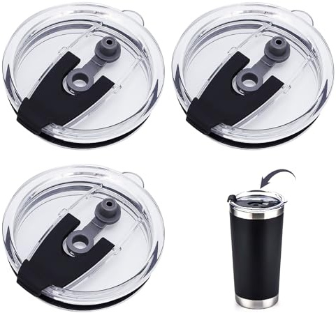 3-Pack 3.46x3.46In 20oz Tumbler Replacement Lids for Travel Cups - Modern Spill-Proof Skinny Cup Covers for Mouth Tumbler Cup - Compatible with Inner Diameter 3.05 to 3.25 In Stainless Steel Tumblers