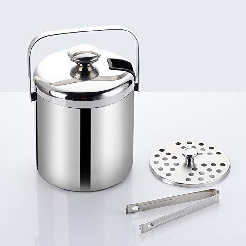 YWHWXB Doppelwandiger Eiskübel mit Deckel, Edelstahl Champagnereimer isoliert mit Zange und Sieb, kleiner Kühler für Bars und Hauspartys (3000ml)