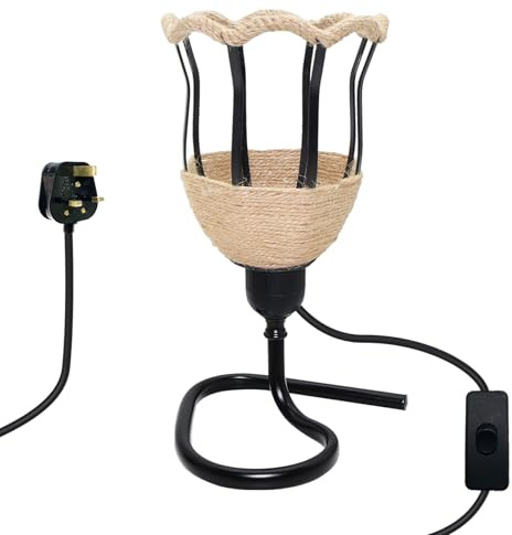 Black Table Lamp, Triangular Vertical Iron Table Lamp Holder, E27 Base Flower Shaped Twine Metal Lampshade Retro Industrial Desk Lamp with Plug and Switch for Bedside (No Bulb)
