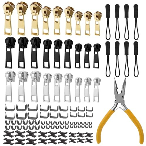 108 Stück Reißverschluss Reparatur Set HXC Reisverschluss-zipper Ersatz Reißverschluss Reparaturset Reissverschluss zipper mit Zangen für Rucksäcke Jacken (3 Größen: #3/5/8)