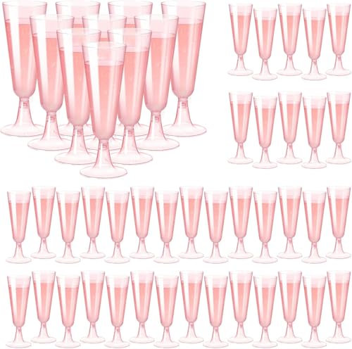 Atliberswo Set di 50 bicchieri da spumante in plastica rosa, 150 ml, in plastica, riutilizzabili, per feste, matrimoni, compleanni