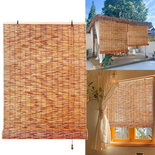 Bambusrollo Wetterfest Aussen, Outdoor Bambus-Rollo Wetterfest Bambusrollo Jalousien, 55 60 85 95 100 115 120 135 140 150cm, Lichtfilterung, Für Balkon Terrasse Veranda Pergola Sichtschutz(120 x 200 c