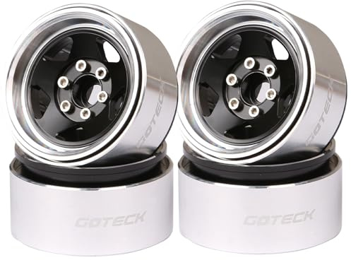 RC Rims Aluminum 1.9 Inch Beadlock RC Wheel Rim Set Wheel Hub 4PCS for 1:10 RC Crawler Axial SCX10 90046 RR10 Wraith TRX4 TRX-6 AXI03007 D90 (4PC Black)