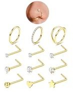 Diamday 18 g näsringar ringar ringar allergivänliga kirurgiskt stål L-form nässmycke dubbel näsa piercing smycken guld silver näsa dubbar för kvinnor, helix tragus ring piercing smycken, paket med 12