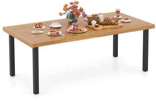 KOMFOTTEU Gartentisch mit Schirmloch, Esstisch aus Akazienholz, Holztisch für 8 Personen, Terrassentisch 200 x 100 x 75 cm, für Outdoor, Garten, Patio (Modell C)