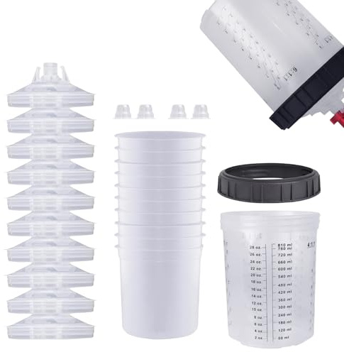 Quzente färgkoppar, spraypistol engångskopp med klar skala för bilspray, färgmätkoppar med lock, plastmätkoppar för vätskor, blandningsharts, färg, pigment