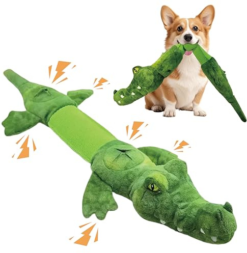 CUUOOT Hundespielzeug, Krokodil Tauziehen Plüschhundespielzeug, Süßes Quietschendes Hundespielzeug mit Crinkle-Papier, Unzerstörbar Gefüllte Hundekauspielzeug für Kleine, Mittlere, Große Hunde