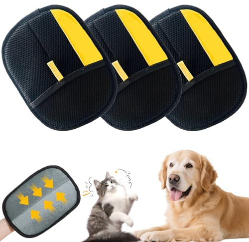 3 Pcs Electrostatic Pet Hair Remover Glove, Pet Hair Removal Glove Pets Hair Removal Tool, Yellow Double Sided Cat Grooming Gloves, Electrostatic Grooming Gloves For Dog Cats Rabbits Cleaning Tool