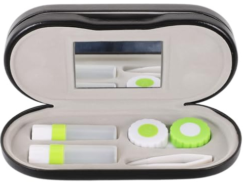VICASKY 2 in 1 Double Sided Eyewear and Lens Case with Built-in Mirror and Travel Accessories for Everyday Use Black