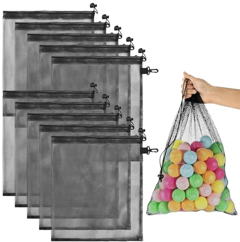 VGECEE 12 Stück Netzbeutel Mit Kordelzug 40x35cm Netztaschen Schwarz | Aufbewahrungsnetz Beutel Kordelzug Taschen Mesh Spielzeug Strand Strandtasche Netz, für Spielzeug, Sport, Aufbewahrung