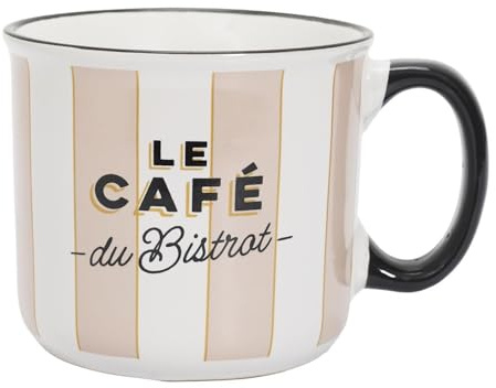 HowHomely | Tasse en céramique 450 ml rétro – Rayures blanches et beiges – Grande tasse à café au design vintage, tasse en céramique, gobelet pour café, thé, cappuccino