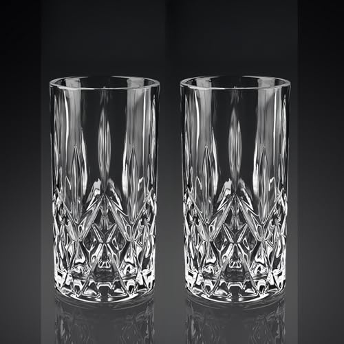 Lot de 2 verres highball en cristal transparent pour thé glacé, boissons froides, bière, cocktails, jus pour la maison, bar, fête, mariage, bureau, 388,5 g Oxford
