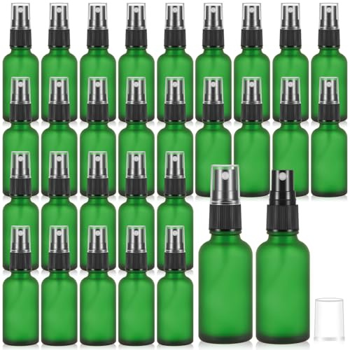 Roshtia 30 Pcs Glass Spray Bottle Clear Empty Bottles Small Refillable Reusable Perfume Bottle with Fine Mist Sprayer Pump for Face Body Travel(1 oz,Green)