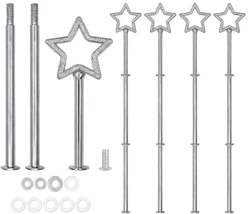 JYYWTSI Kit Tige Etagere 3 Niveaux 4 Sets Argent, Support Etagere en Alliage de Zinc avec Etoile, Presentoir a Dessert DIY pour Gateaux Fruits Snacks Buffet Fete