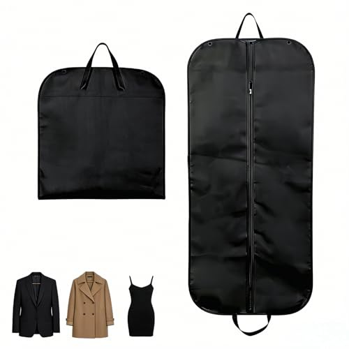 Funda para Trajes 60 x 120 cm Larga - Bolsa de Almacenamiento y Viaje para Ropa - Funda Transpirable con Asas para Chaquetas, Camisas, Vestidos de Noche - Protección contra Polvo y Polillas (Negro)