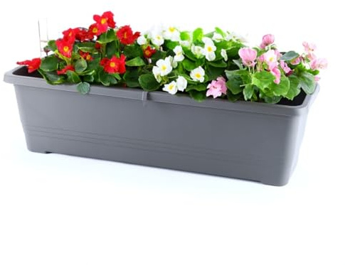 Blumenkasten Balkon Balkonkasten mit Halterung Blumenkasten mit Wasserspeicher Fensterbank Außen Balkongeländer Blumenkastenhalterung 50 60 80 cm (60 cm)