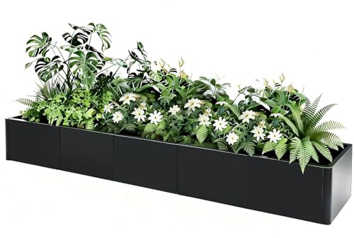 Aptliton 178x52x30cm Heavy Duty Steel Raised Garden Bed, Tool-Free Snap Assembly Planter Box with Base & Drainage Holes, Weather Resistant Metal Planter for Outdoor, Balcony & Commercial Use, Black