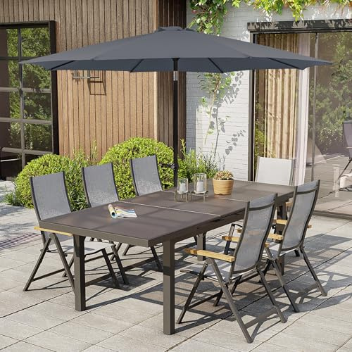 Ombrellone da Sole con Alluminio, Inclinabile e Pieghevole per Trasporto Facile, Ombrellone da Spiaggia e Viaggio, adatto a Balcone Giardino Spiaggia e Outdoor, Grigio Scuro, Ø 300 cm x 245 cm
