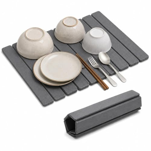 GOOGO Alfombrilla escurridora para vajilla 60x40 cm, esterilla de piedra de secado rápido para cocina, fregadero y baño, absorbente y resistente al calor (gris)