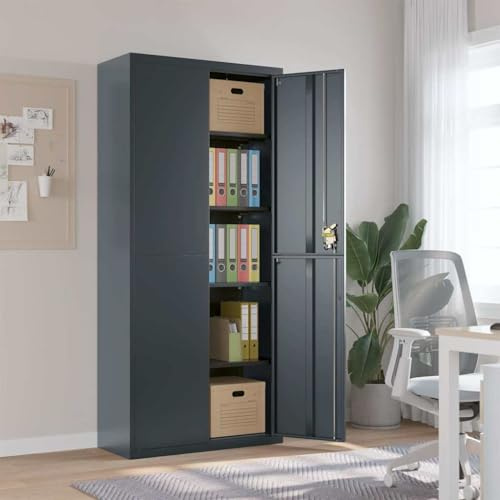Runheo Dokumentskåp, antracit av pulverlackerat stål, 90 x 40 x 200 cm med 4 hyllor, låsbar dörr för kontorsskåp, ordning, dokumentförvaring på hemmakontoret och arbetsrummet
