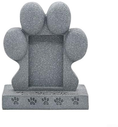 Tassformad minnessten för husdjur med bildram, harts trädgårdsstaty för hund katt begravningsplats, väderbeständig utomhusdekor, grå eller beige (husdjur gravstenar)