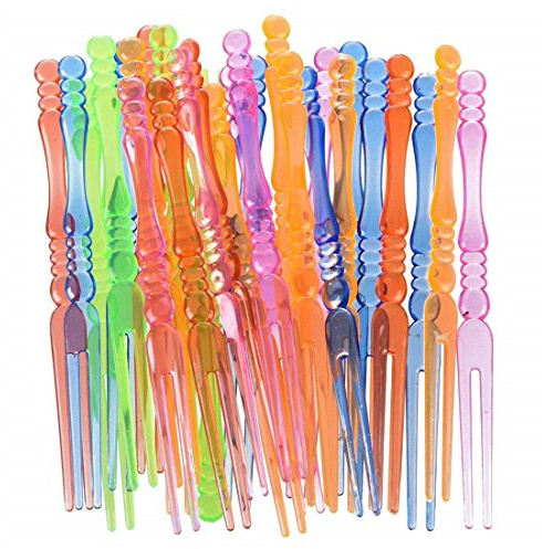 Comicfs 300pcs Disposable Plastic Fruit Forks, 4 Bistro Cocktail Forks Tasting Appetizer Fork Set Toothpick Portable Salad Mini Cake Fork (Multicolor)