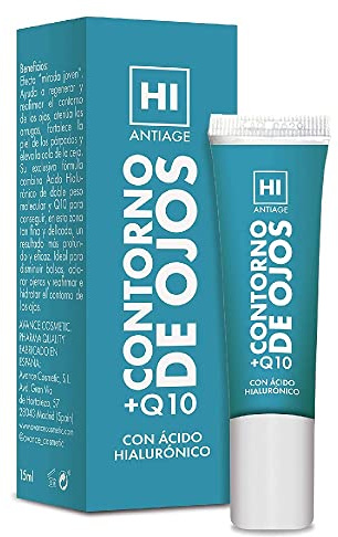HI - Hi Antiage - Contorno de Ojos - Contorno de Ojos Antiarrugas para Mujer con Q10 y Ácido Hialurónico que Reduce las Arrugas, Bolsas y Ojeras - 15ml