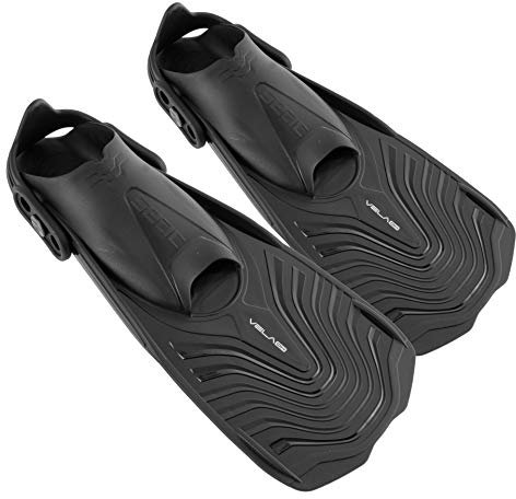 SEAC Vela OH, Pinne Corte da Snorkeling e Nuoto in Piscina con Cinghiolo Regolabile Unisex Adulto, Nero, L/XL
