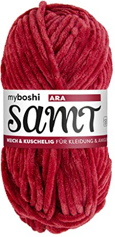 myboshi Samt Wolle zum Häkeln und Stricken, weiche Chenille Wolle im XXL-Knäuel, perfekt für Amigurumi und Kissen, 100% flauschige Polyester, 100g, Ll 100m Rot (Ara), 1 Knäuel