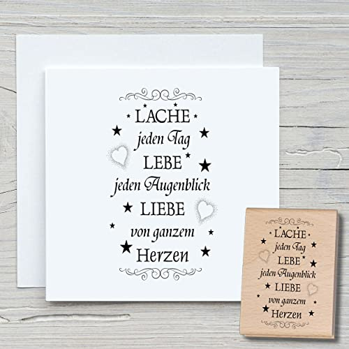 NEWSTAMPS Stempel Lache jeden Tag Motivstempel groß aus Holz & Gummi zum Karten basteln, Holzstempel, Sprüche, Spruchstempel, Textstempel, Schrift, Scrapbook, Textilstempel, Deko