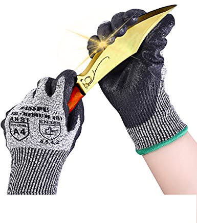 Donfri 1 Pair Cut Resistant Gloves High Performance Level 5 Protection Safety Work Gloves for Men Comfortable PU Coated Palm Cut Proof Gloves Gardening Food Grade Non-slip Machine Washable (Medium)