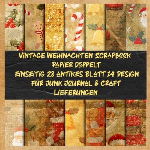 Vintage Weihnachten Scrapbook Papier doppelt einseitig 28 antikes Blatt 14 Design für Junk Journal & Craft Lieferungen
