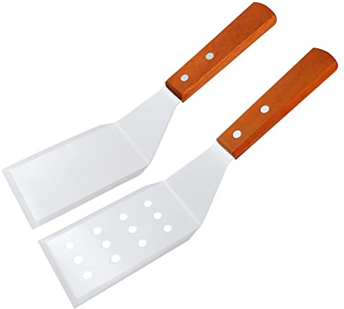 Espátula de acero inoxidable, espátula giratoria para hamburguesas, aletas para hamburguesas, espátula de cocina perforada y espátula para plancha