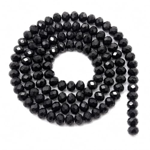 Perlin 85 Stück tschechische Glasschliffperlen 6x4 mm Rondelle Schwarz | Feuerpolierter Facettenglanz in tiefdunkler Optik für zeitlose Armbänder elegante Halsketten und ausdrucksstarke Ohrdesigns