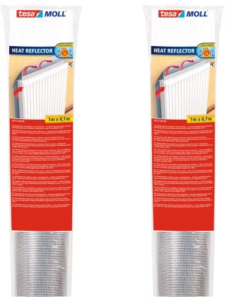 tesamoll Reflektorfolie für Heizkörper im 2er Pack - Isolierfolie für die Heizung - Reflektionsfolie zum Speichern von Wärme und zum Energiesparen - 2x 100 cm x 70 cm - grau