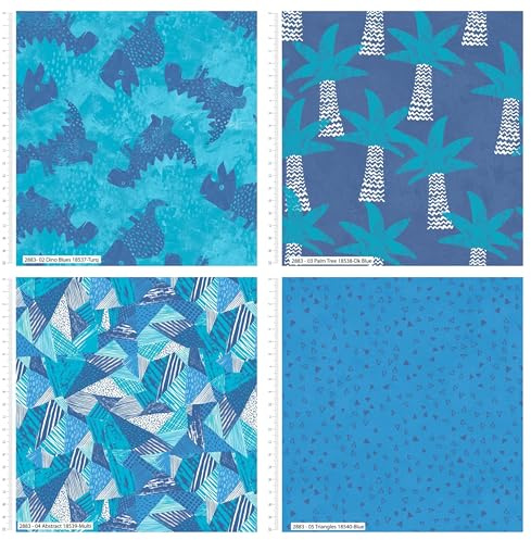 Fabric Palette - Dino Blues Baumwollstoffpaket, 5 Stück (45,7 x 53,3 cm), 100 % Baumwolle, zum Basteln, für Kinderzimmer, Quilten, Patchwork, Nähen, Wimpelketten