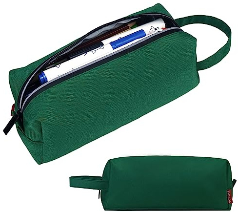 Fmeida Pencil Case Pouch - Water Resistant Pencil Pouch Portable Pencil Bag Simple Office Stationery Pouch with Handle Back to School Supplies - Dark Green