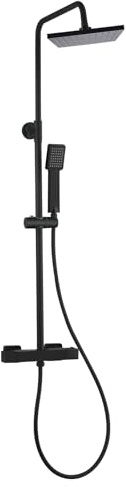 K2O Columna de Ducha Chillout Sea 83-119cm Diseño Cuadrado Negro Mate - Grifo Termostático, Altura Regulable, Ducha de Mano