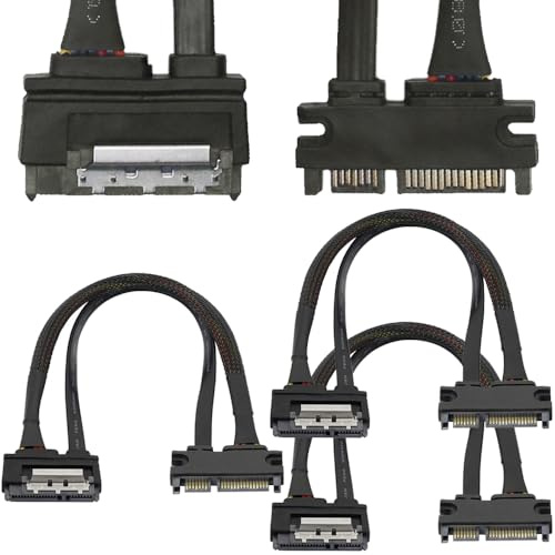Xiatiaosann Câble d'extension d'alimentation SATA 22 broches, câble d'extension combinée d'alimentation et de données SATA mâle 22 broches (7+15) vers SATA femelle (3 packs, 11.8in)