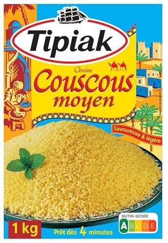 TIPIAK - Couscous Moyen 1Kg - La tradition dun féculent incontournable - 1000g de délice - Lot De 4