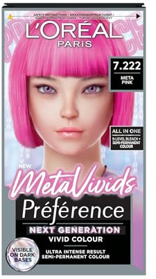 Preference Meta Vivids 7.222 Meta Pink: Permanent hair dye for vibrant, long-lasting, captivating colour. Achieve bold meta pink shades with remarkable intensity and luminous, fade-resistant finish.