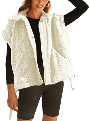 Yeokou Women's Fleece Vest Casual Sleeveless Button Down Winter Warm Sherpa Jacket with Pockets(Beige-Small)