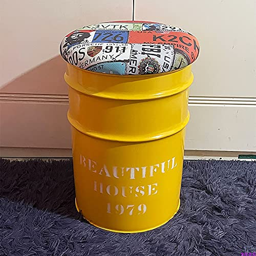 GraSky Ottoman-Hocker mit Metallaufbewahrung - Landhausstil - Stilvoller runder Beistelltisch - Mehrzweck-Fußstütze und Spielzeugkiste - Kunstleder - Kompakte Größe