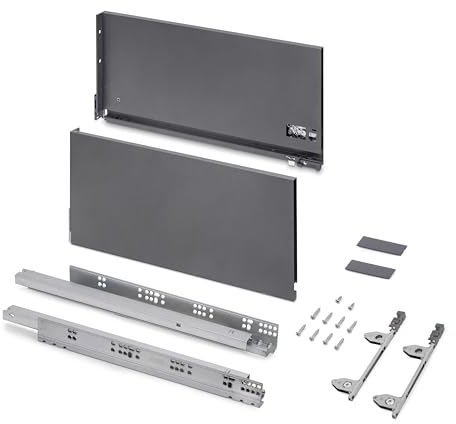 Emuca - Vertex 3D Schublade 60 kg Höhe 242 mm, Tiefe 500 mm, Grau anthrazit, Stahl