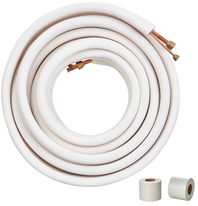 VEVOR 15240mm Mini Split Line Set, 6.4 & 12.7mm O.D Copper Pipes Tubing and Triple-Layer Insulation, for Mini Split Air Conditioning Refrigerant or Heating Pump Equipment & HVAC with Wrapping Strips.