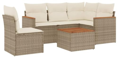 vidaXL Garten Sofagarnitur mit Kissen 6-TLG., Gartenmöbel Gartengarnitur, Sitzgruppe Sitzgarnitur, Lounge Sofa Garnitur Terrasse, Beige Poly Rattan