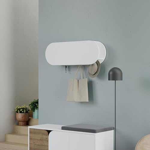 HOCUS PICUS Wandgarderobe Wandregal Wandregal mit 6 Haken Offener Würfel Weiß | Platzsparende Kleiderhaken mit Ablage für den Eingangsbereich, Holzgarderobenhaken, Aufbewahrung, 68 x 14, 80 x 32 cm